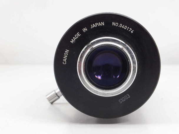 Canon V6x17 17-102mm f/2 TV Zoom Lens – rear element view showing Canon Made in Japan label and C-mount blue-coated rear element
