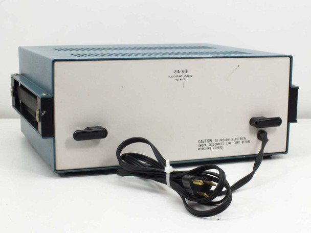 Heathkit SP-2717 rear panel showing EIA-416 label, 105/145VAC 50/60Hz 150W input spec, safety caution label, and attached 3-prong AC power cord
