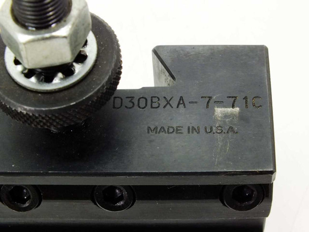 Dorian D30BXA-7-71C model number and 'Made in U.S.A.' stamp closeup on the side of the holder body