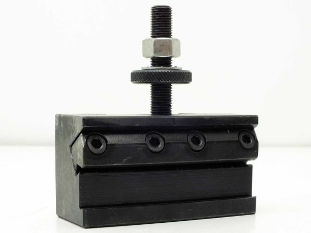 Dorian D30BXA-7-71C High Speed Reverse Cut-Off Holder — front-left view showing dovetail base, four set screws on front face, and top clamping bolt assembly