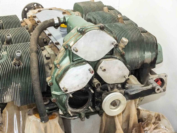 Franklin PZL 6A-350-C1 cylinder bank close-up showing rocker covers removed and air-cooled cylinder fins, top view
