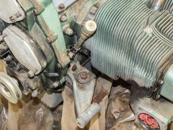 Franklin 6A-350-C1 lower engine detail showing engine mount attachment points, control linkage, and accessory drive