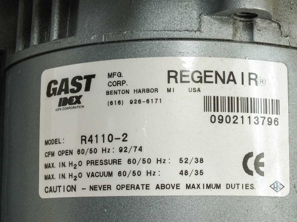 Gast R4110-2 Regenair Regenerative Blower 1 HP, 115/208-230V, 50/60Hz, 1 Phase