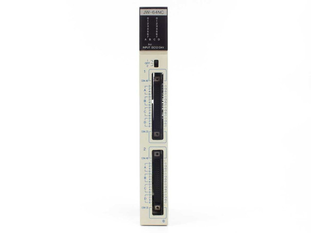 Sharp JW-64NC DC Input Module – front panel view showing JW-64NC label, input indicator strips, and DC12/24V labeling
