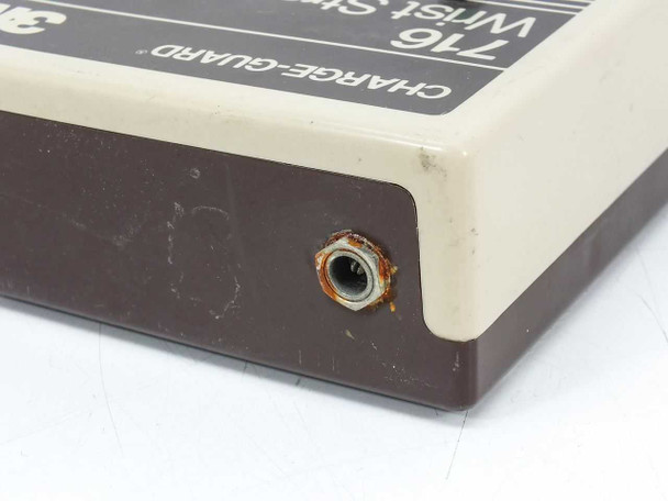 3M 716 Wrist Strap Tester — close-up of bottom corner showing side jack connector with corrosion/rust around the connector housing