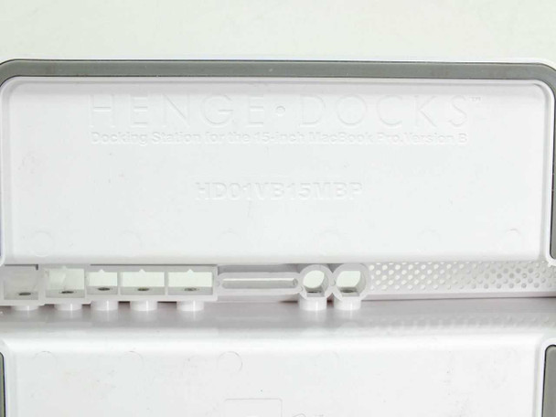 Henge Docks HD01VB15MBP – close-up of underside showing model number label and port connector insert