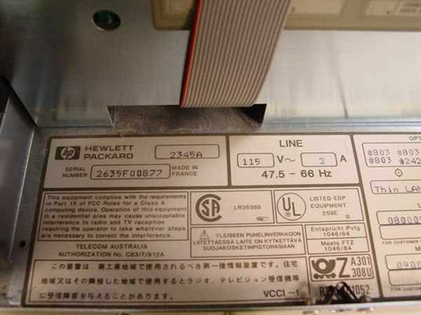 HP 2345A DTC – additional regulatory and compliance label detail with FCC, VCCI, and international telecom approvals