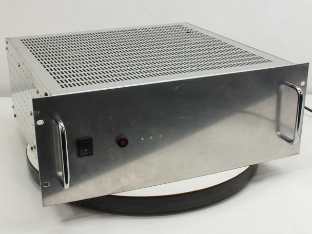 Wavetek 130 function generator — three-quarter front-left view showing rack-mount aluminum chassis with perforated ventilation top, side handles, power switch, and red indicator light
