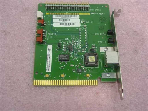 HP 5064-1965 LXR Pro System Management ISA PCBA card — top component side showing SMB headers, EXT I2C port, ICs, and slot bracket