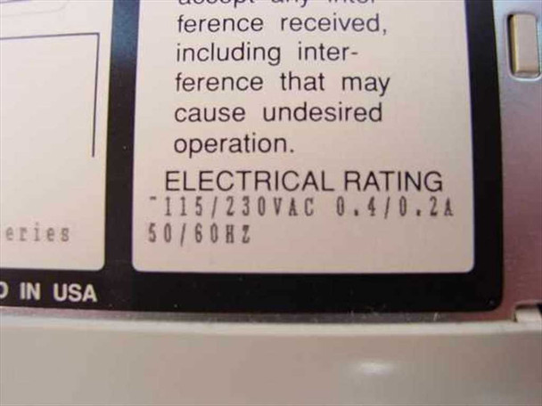 Streamlogic SM9100-01-4 electrical rating label showing 115/230VAC 0.4/0.2A 50/60Hz and Made in USA marking