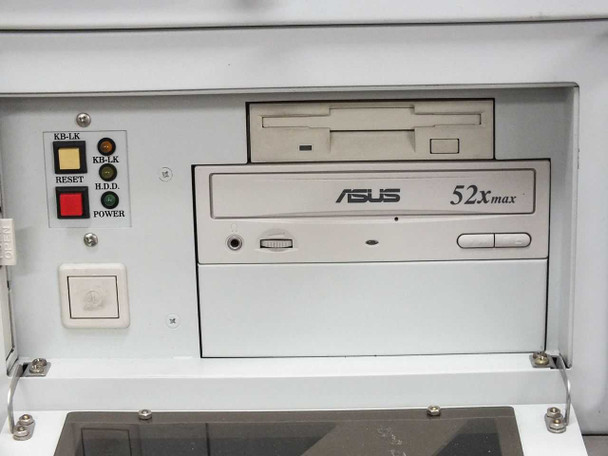 Suntek EPS PC bay — ASUS 52x max CD-ROM drive, 3.5-inch floppy drive, and indicator lights (KB-LK, KD-LK, RESET, H.D.D., POWER)