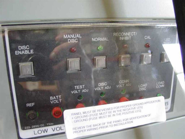 CD Technologies AGM45 control panel showing Manual Disc, Normal, Reconnect/Inhibit, Cal buttons and LED indicators with low voltage label