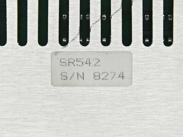 Close-up of SR542 model label with serial number 8274 on aluminum chassis