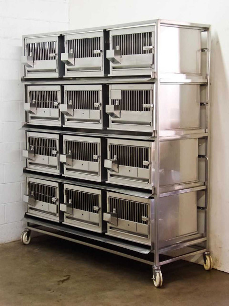 Lab Products Stainless Steel Modular Animal Cage System with 12 removable cages
