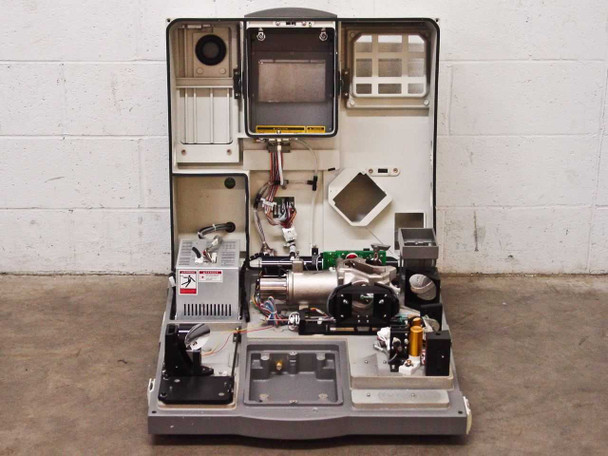Nicolet Magna-IR 560 full internal view with top cover removed showing interferometer, beam path optics, IR source, laser, power supply, and wiring