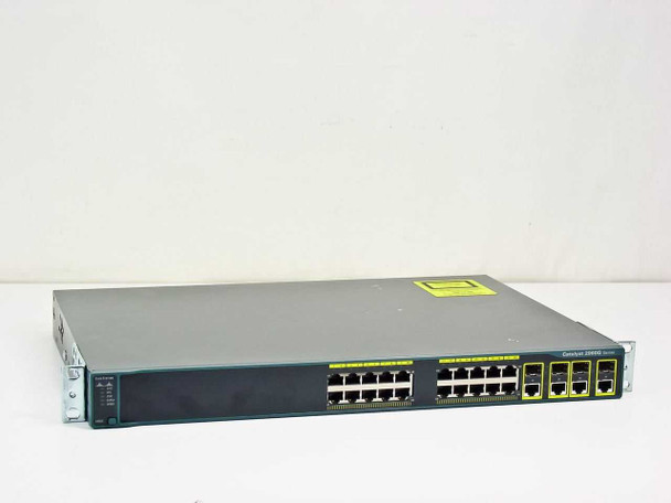 Cisco WS-C2960G-24TC-L Catalyst 2960G 24-port gigabit switch — front and left side angled view showing port layout and rack ears
