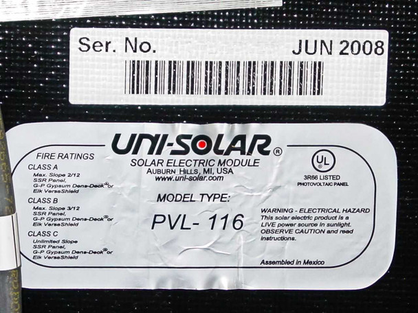 Uni-Solar PVL-116 116W 24V Flexible Amorphous Solar Panel w/MC3 Cables UL LISTED