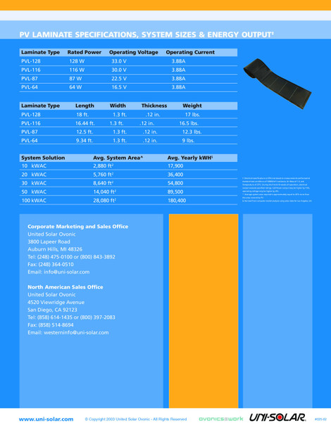Uni-Solar PVL-116 UL LISTED 3.4KW Carton of 30 Flexible 24V Solar Panels w/ MC3