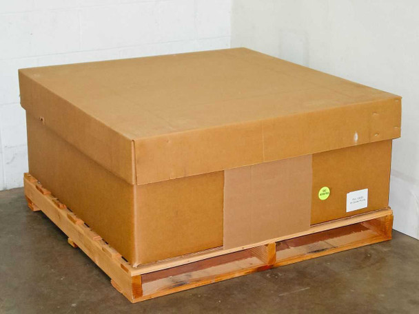 Uni-Solar PVL-136 carton of 30 on pallet, box fully closed showing exterior of large shipping carton with label