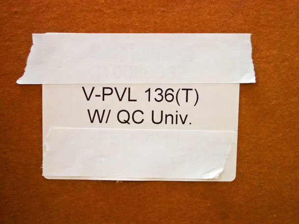 Carton label reading V-PVL 136(T) W/ QC Univ. on cardboard box