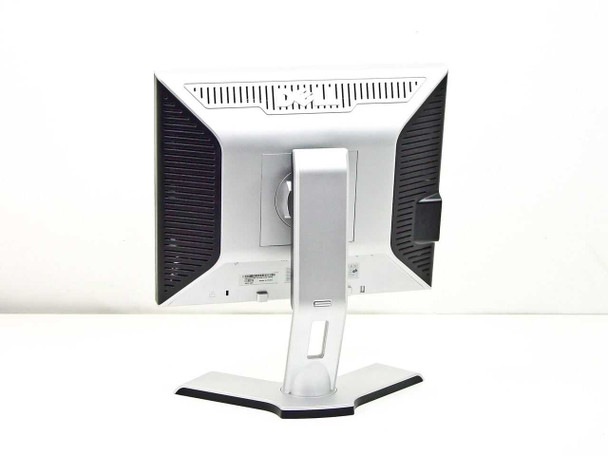 Dell 1708FPt monitor rear view showing adjustable silver stand, ventilation grilles, and rear port area
