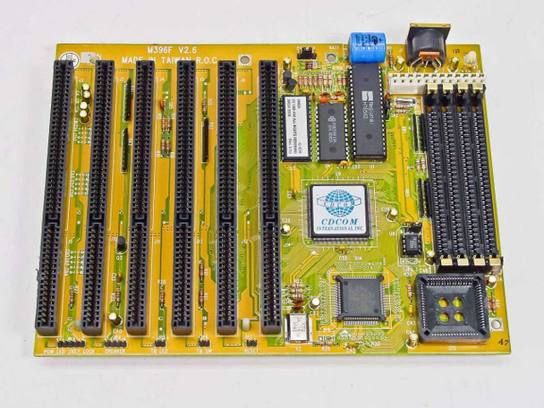 Forcom Technologies M396F V2.6 386SX motherboard – top/component side showing 5 ISA expansion slots, CDCOM chipset, and full PCB layout