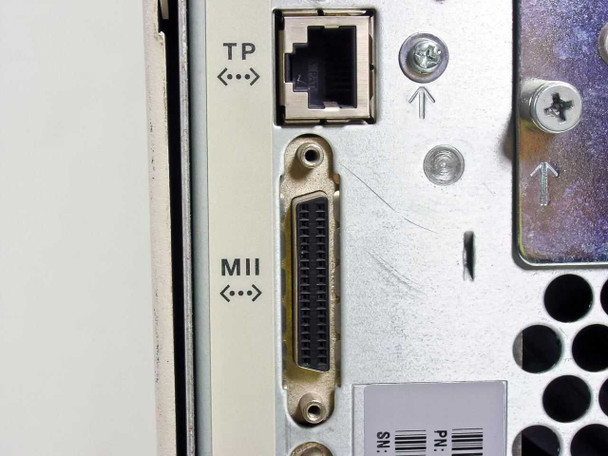 Sun Ultra 60 rear I/O close-up showing TP (RJ-45 twisted-pair Ethernet) port and MII Ethernet connector