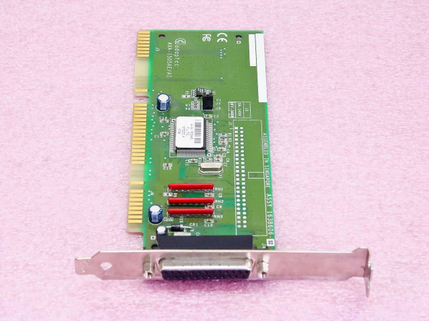 Adaptec AVA-1505AE/AI ISA 16-bit SCSI controller card – component side showing main SCSI controller IC, red jumper blocks, and DB25 external connector bracket