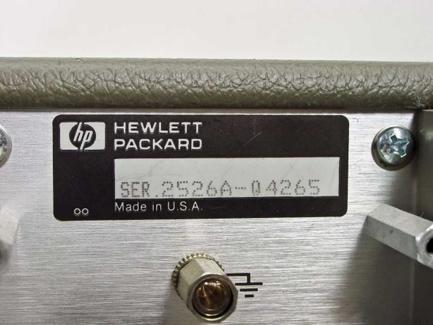 HP 6114A Precision Power Supply — close-up of Hewlett Packard nameplate label showing serial number and Made in U.S.A.