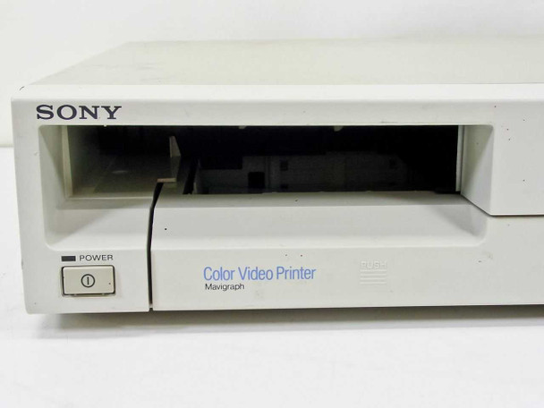 Sony UP-1200A — front panel view with paper tray open, POWER button visible, Color Video Printer Mavigraph label