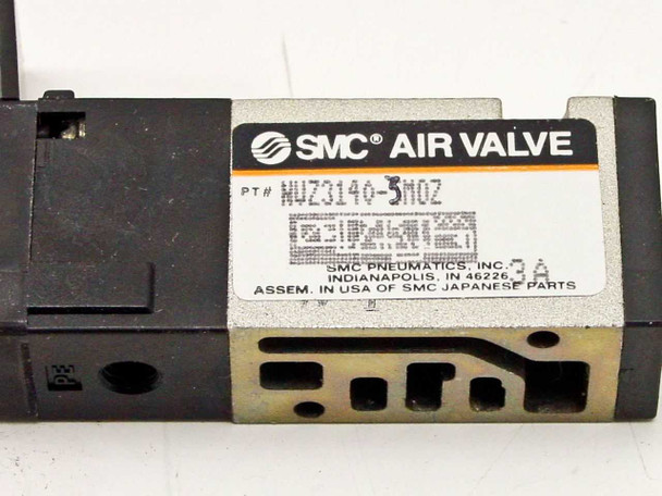 SMC Air Valve label close-up showing model NUZ3140-3M0Z, SMC Pneumatics Indianapolis IN