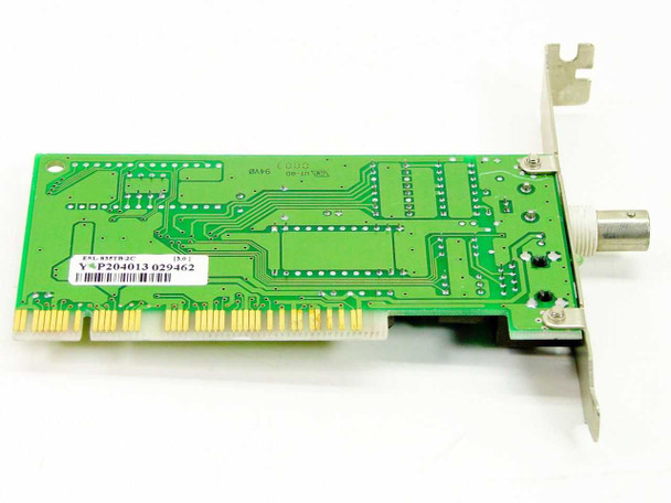 Encore ESL-835-TB PCI Ethernet card – PCB rear/solder side view with barcode label and BNC connector visible
