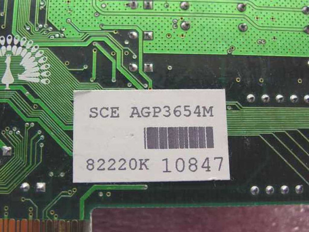 SCE AGP3654M label close-up showing model number and barcode on PCB
