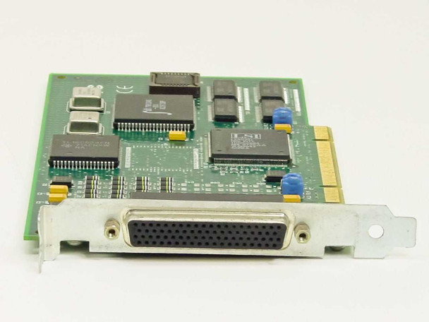 Digi AccelePort 4r-PCI 50000490-02 – angled view of full card showing DB78 bracket connector, LSI controller chip, and PCI slot edge connector