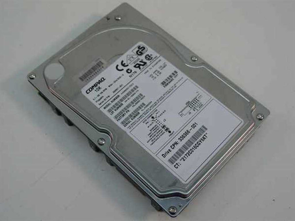 Compaq 336366-001 9.1GB Wide Ultra 3 SCSI hard drive – top label view showing CPN and CT number