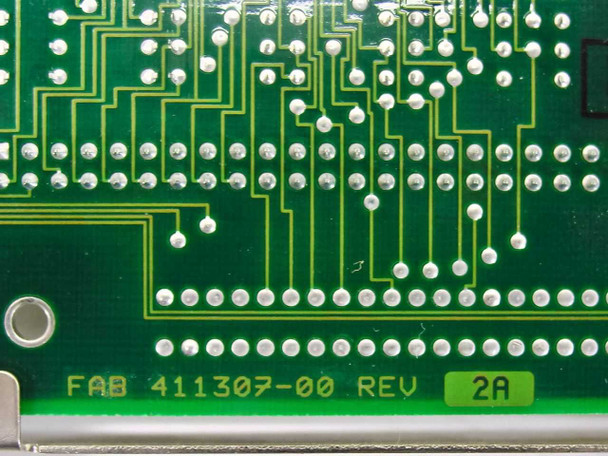Adaptec AHA-1540 PCB solder side close-up showing 'FAB 411307-00 REV 2A' silkscreen on clean green board