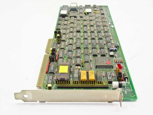 Adaptec AHA-1540 SCSI host adapter full card angled view from component side — full-length 16-bit ISA form factor with bracket and populated DIP chips