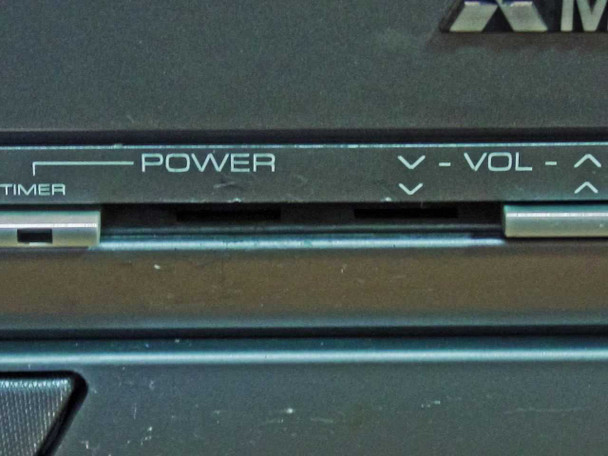 Mitsubishi WD-62526 front control panel showing missing Power button and one Volume button absent