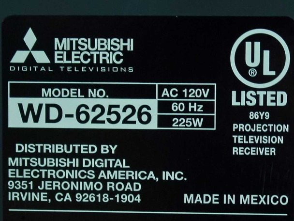 Mitsubishi Electric WD - 62526 62" HDMI Flat Screen Television - Crack in Screen