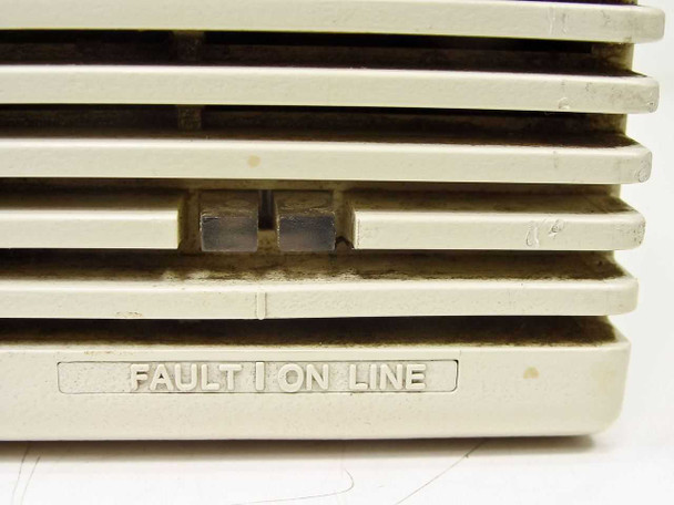 HP 7958A front indicator panel closeup showing FAULT and ON LINE indicator windows