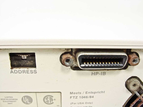 HP 7958A rear HP-IB connector and ADDRESS switch closeup showing rust and oxidation on mounting hardware