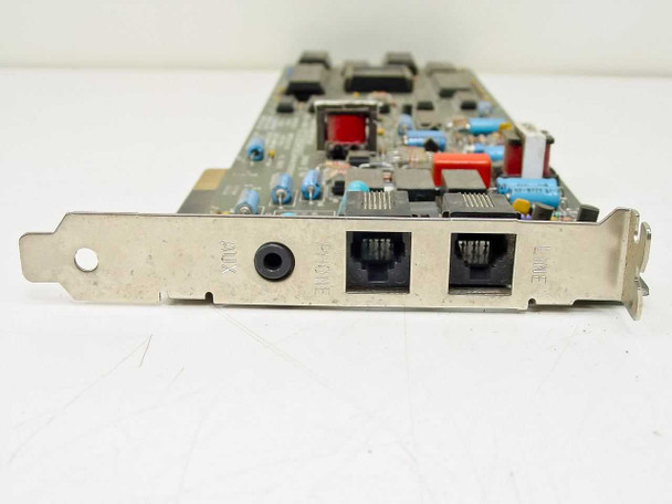 Natural Microsystems Watson II ISA card bracket edge showing 3.5mm phone jack, RJ-11 phone port, and RJ-11 line port
