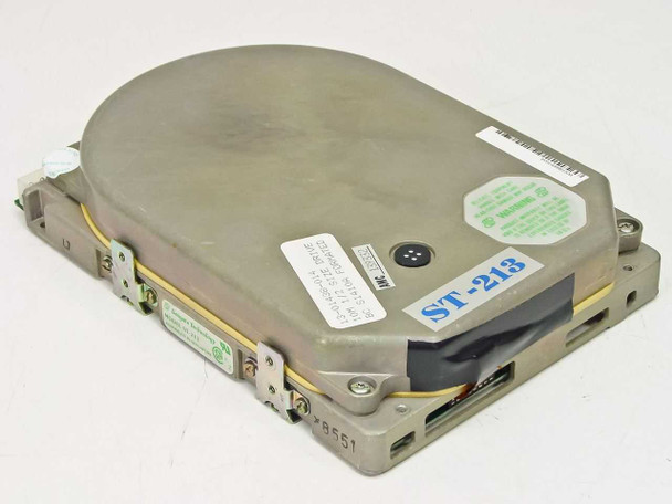 Seagate ST-213 10MB MFM hard drive – angled top view showing ST-213 label and drive housing
