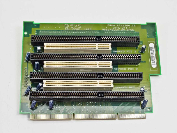 IBM 07H1267 5x5 PCI ISA riser card – top view showing 5 ISA slots and 3 shared PCI slots, labeled, with IBM Corp 1996 copyright marking