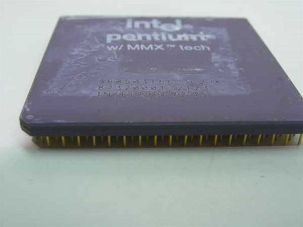 Intel Pentium MMX SL27K A80503166 — side profile view showing ceramic package and gold pin array