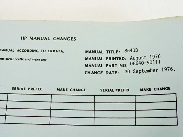 HP 08640-90111 8640B Signal Generator Operating & Service Manual