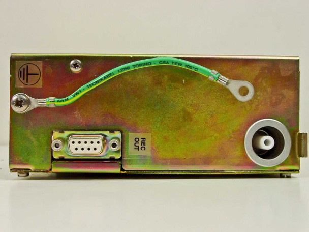 Varian 929-4025 end panel – DB9 female REC OUT connector, green/yellow ground strap with ring terminals, and large SHV high-voltage coaxial output connector