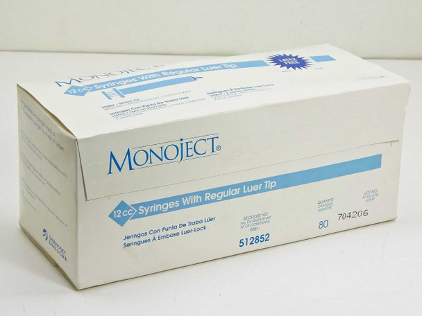 Monoject 512852 12cc Syringes w/ regular luer tip- box of 80