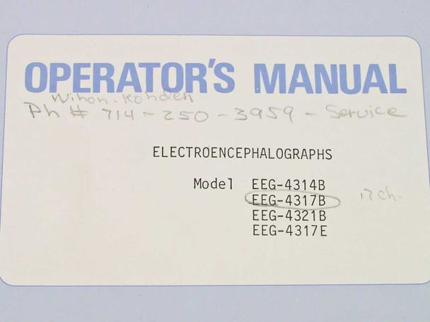 Operator's Manual title page showing models EEG-4314B, EEG-4317B (circled, 17ch.), EEG-4321B, and EEG-4317E with handwritten service phone number