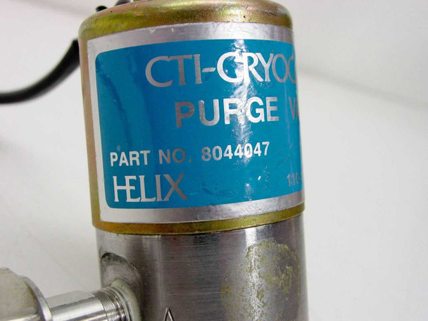 CTI-Cryogenics 8044047 Helix Purge Valve – close-up of blue label showing Part No. 8044047 and HELIX branding